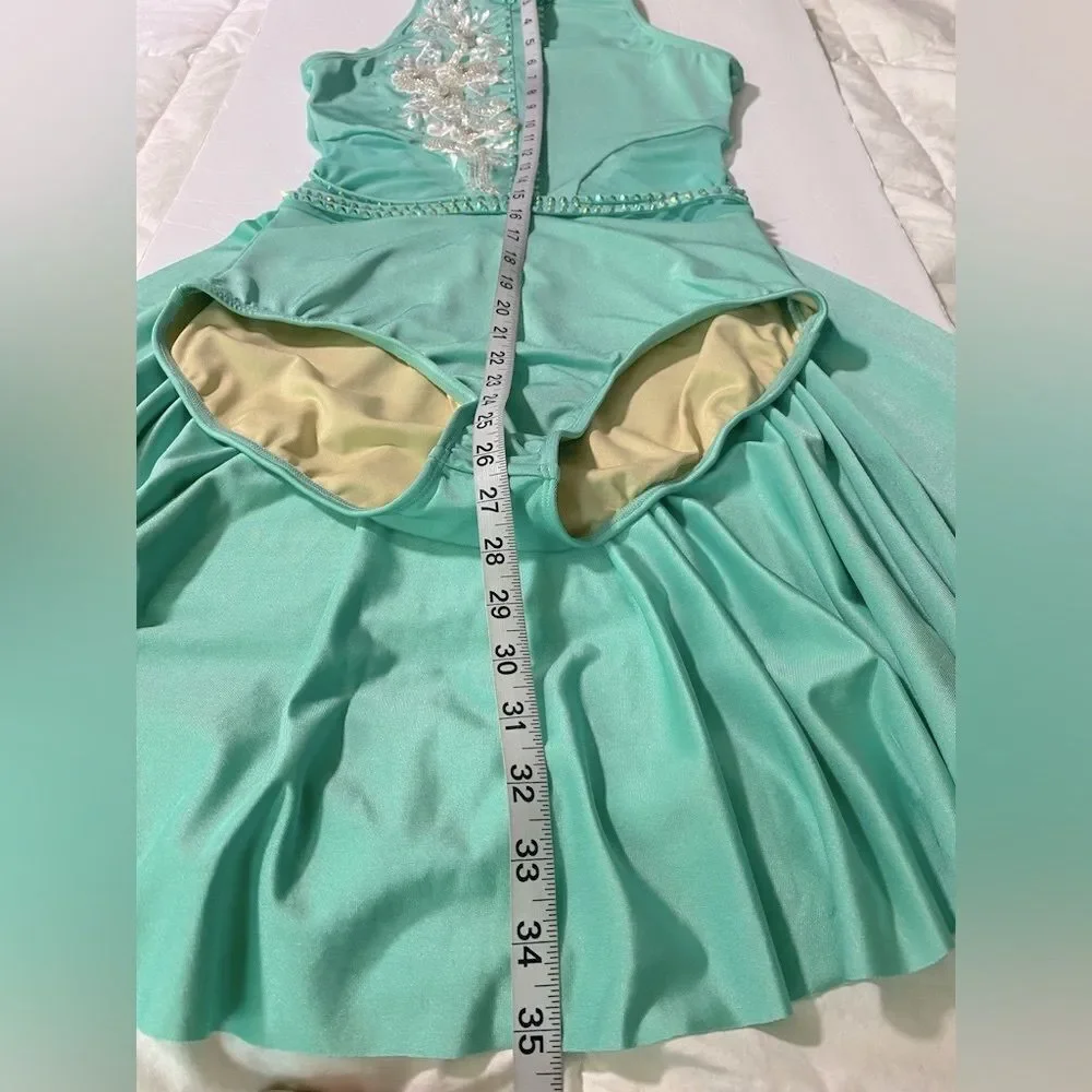 Competition custom Solo Costume lyrical Nude Illusion dance mint green MA